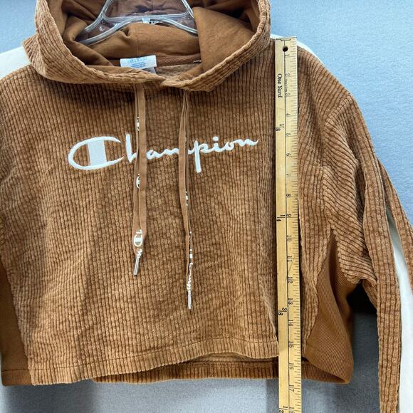 Champion Cropped Hoodie Women's M Brown Reverse Weave Logo Street Gorpcore - Picture 9 of 10
